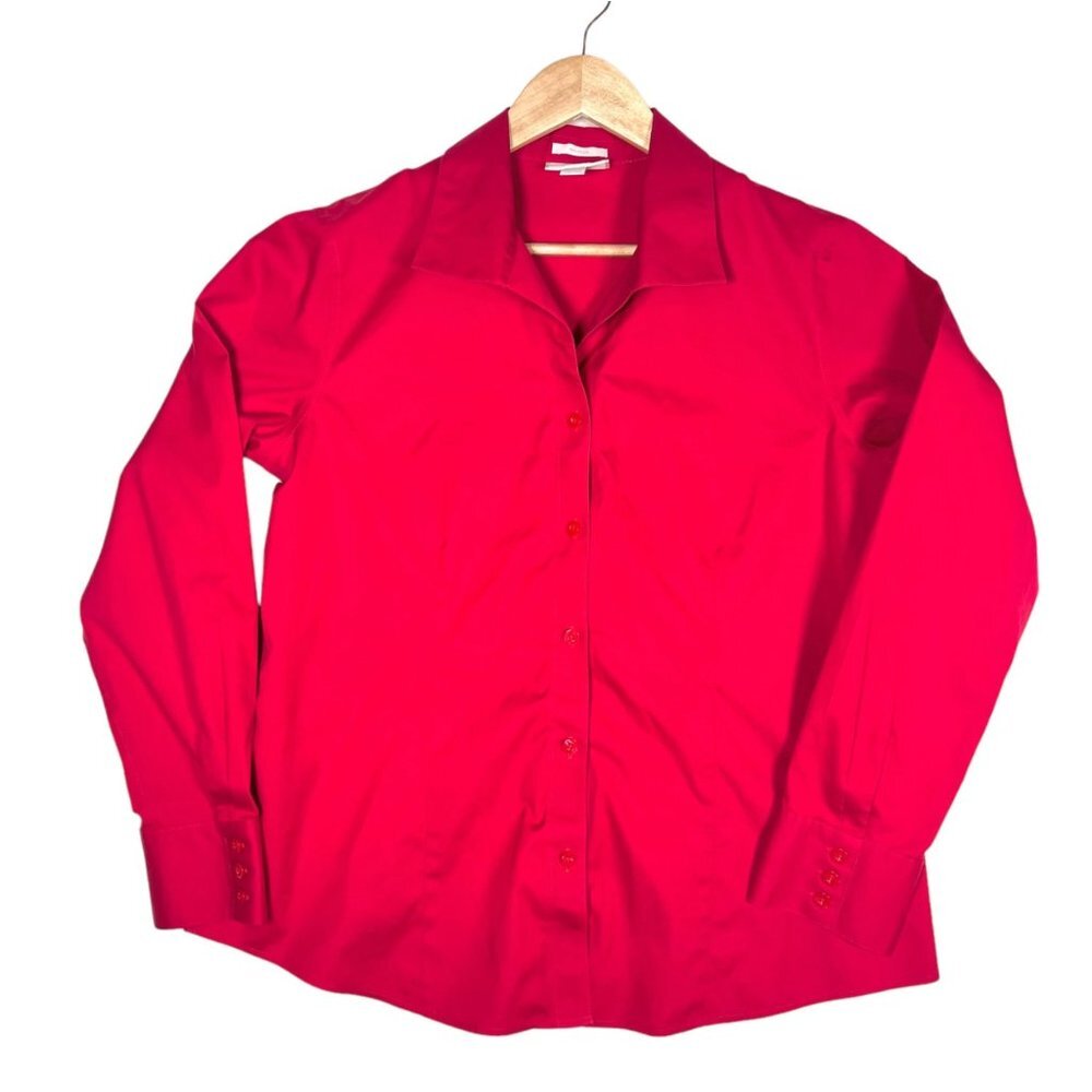 Chico's No Iron button shirt red sz 2 (L)‎